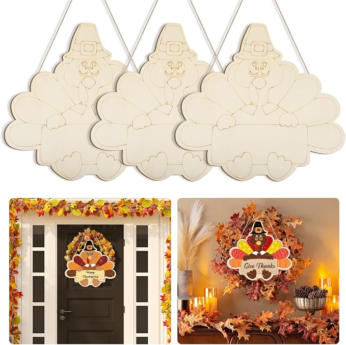Large Size 12" Wooden Turkey Ornaments to Paint, Thanksgiving DIY Blank