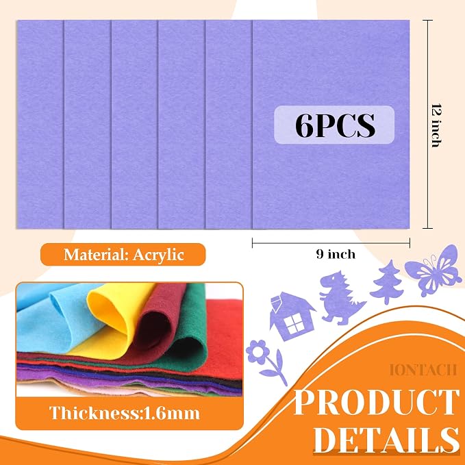 IONTACH 9" X 12" Soft Felt Sheets 1.6mm Thick | Felt Fabric