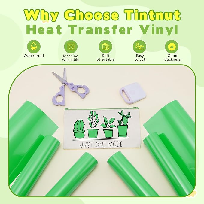 Tintnut Bouquet Green Heat Transfer Vinyl, easy cut & weed, stretch washable