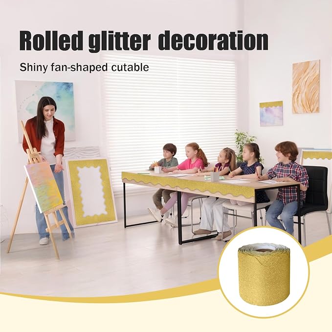 70Ft Shine Bulletin Board Borders，Scalloped Poster Boards Decorations Trim