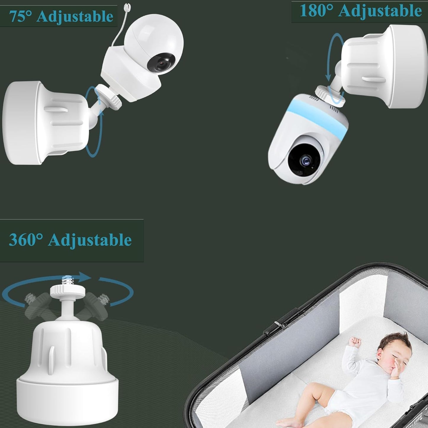 Flexible Baby Monitor Mount Stand Compatible with Babysense Max View V43/HD S2/V24R/PRISMA Baby Camera and Other with 1/4" Threaded Hole Camera, Adjustable Baby Monitor Wall Mount Stand Holder