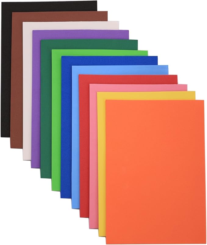 Eva Foam Sheets, 12 Assorted Colors, 2mm Thick, 6 x 9 Inch, Handicraft Foam