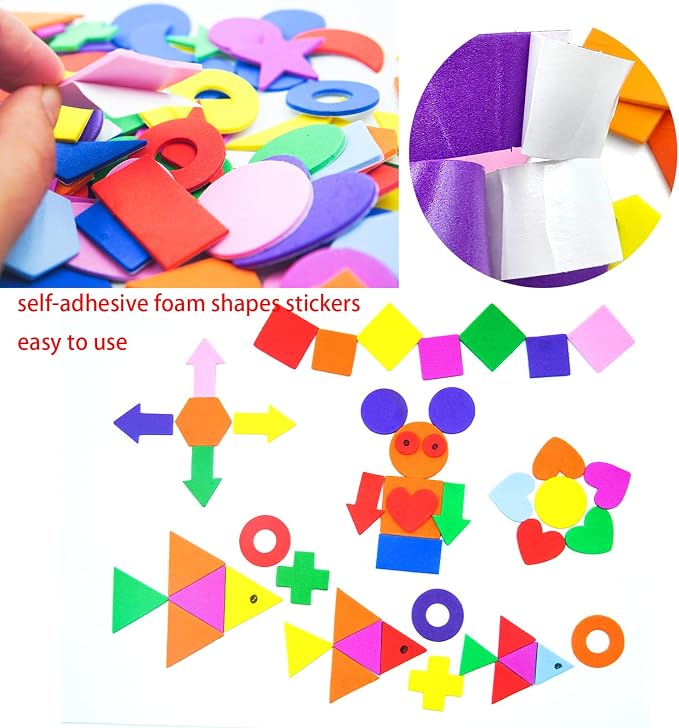 1050PCS Assorted Foam Shapes Stickers, Bulk Collage Materials |