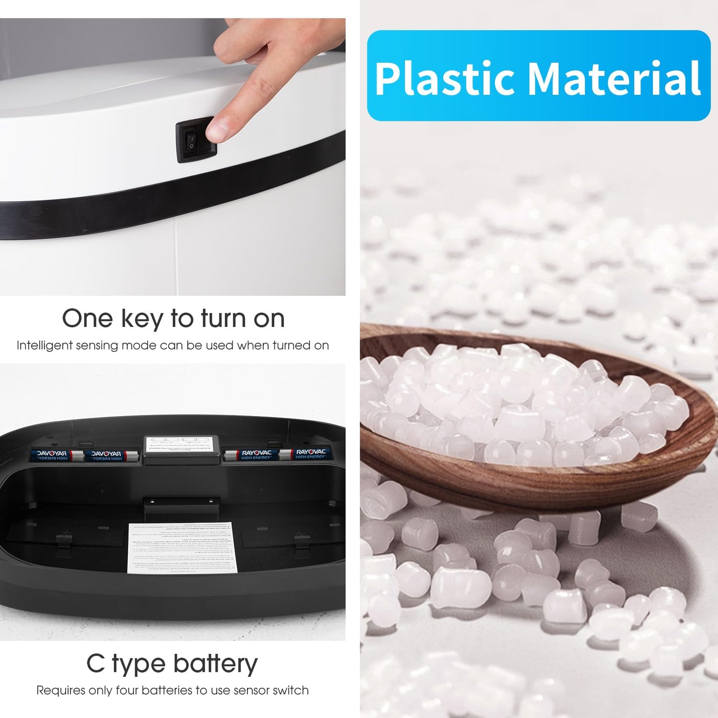 BestOffice | 13 Gallon Plastic Trash Can with Lid | White | Automatic Touchless Garbage Can | Odor Control | Modern Oval Design | Easy to Clean | Fits Any Kitchen, Bathroom, Office or Home