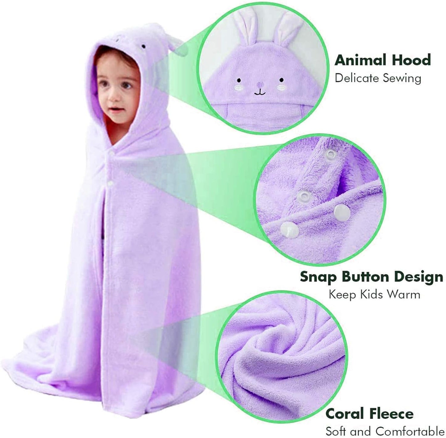 ROMASA Toddler Hooded Bath Towel Ultra Soft Towel Highly Absorbent Bathrobe Blanket for Boys Girls- 27.5" x 55" (Purple)
