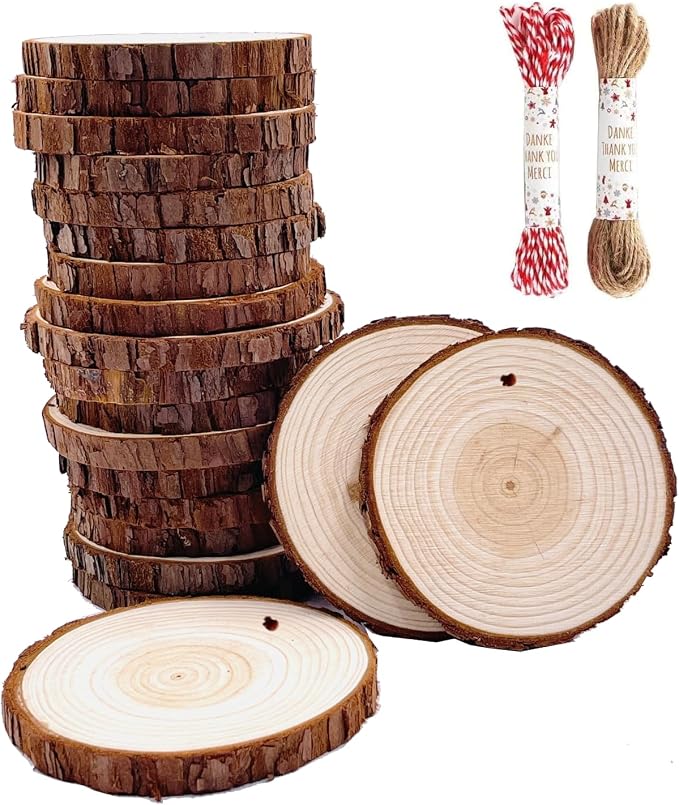 Unfinished Natural Wood Slices 20 Pcs 3.5-4 Inch Wood Coaster Sets Pieces Craft