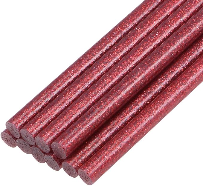 uxcell Mini Hot Glue Sticks for Glue Gun 0.27-inch x 4-inch Red Glitter 10pcs