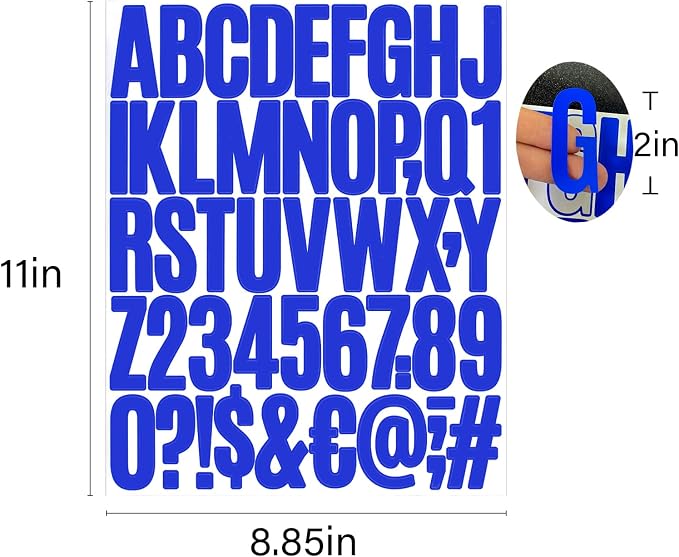 Letter Stickers, Mailbox Numbers, 2 Inch Waterproof Vinyl Alphabet | 2 Inch Blue