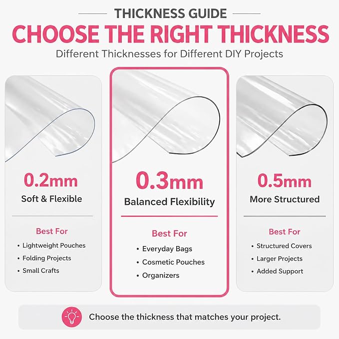 SHISU Clear Vinyl Fabric 0.3mm Thin Roll, Waterproof PVC Sheet | Flexible clear