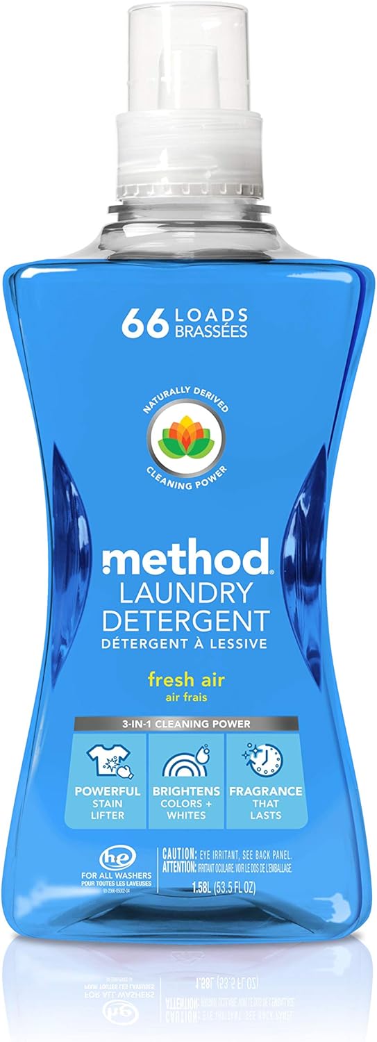 Method Liquid Laundry Detergent, Fresh Air, 66 Loads Per Bottle, Stain Remover, 53.5 Fl Oz (Pack of 4)