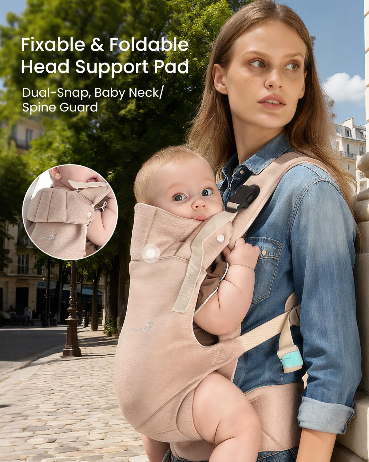 Grownsy Baby Carrier Newborn to Toddler (7-44lbs), Ergonomic & Cozy Wraps with One-Click Buckle, Head Support for Hands-Free Comfort, Dusty Pink