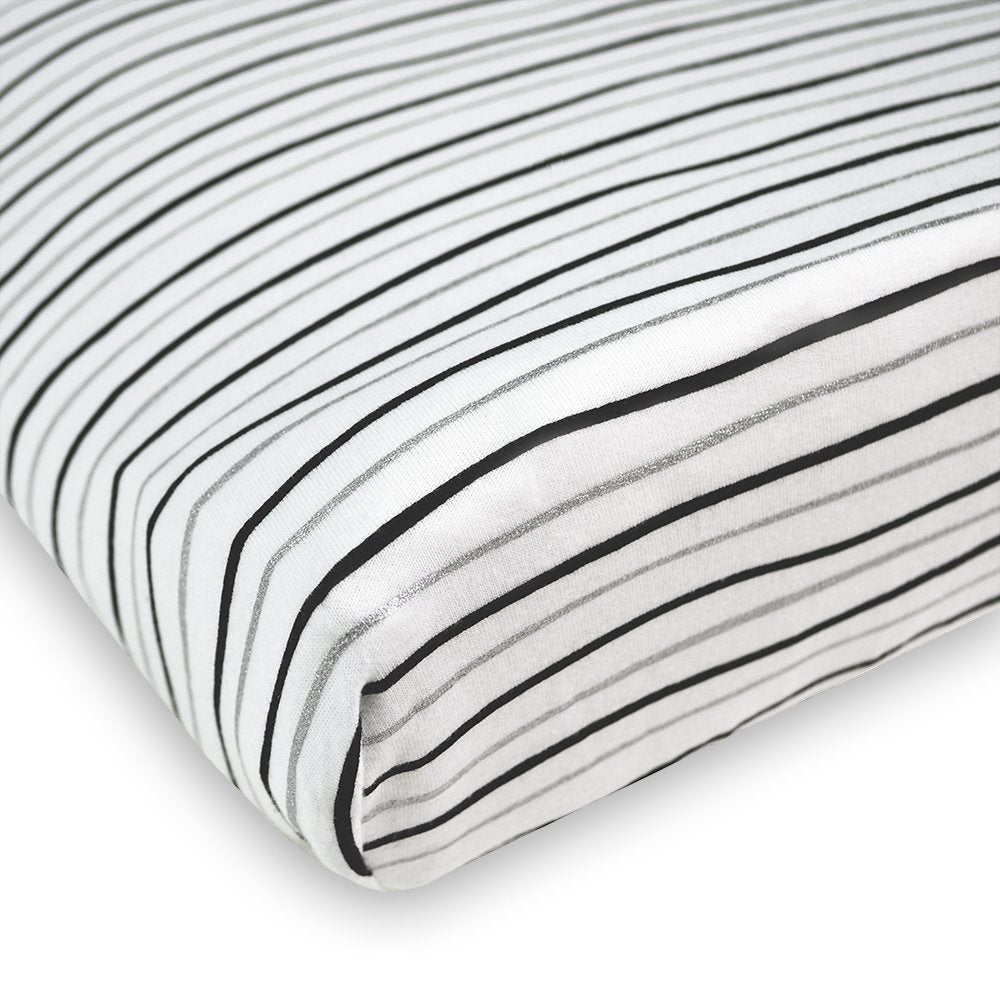 American Baby Company 2 Pack Printed 100% Cotton Knit Fitted Contoured Changing Table Pad Cover - Compatible with Mika Micky Bassinet, Silver Black Arrow/Stripe, for Boys and Girls