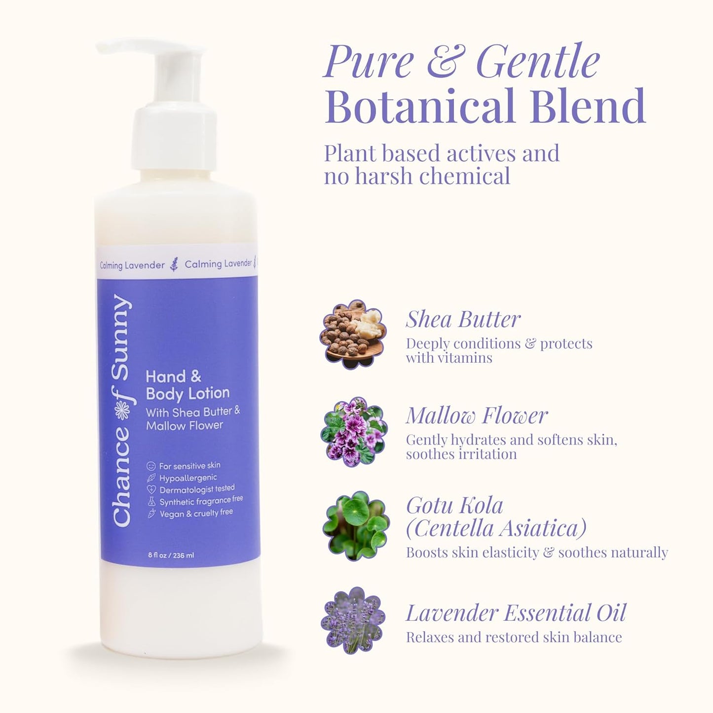 Sensitive Skin Hand & Body Lotion – Calming Lavender with Shea Butter, Hypoallergenic & Derm-Tested - Gentle, Hydrating for Dry & Delicate Skin - Family-Friendly & Vegan (8 oz)