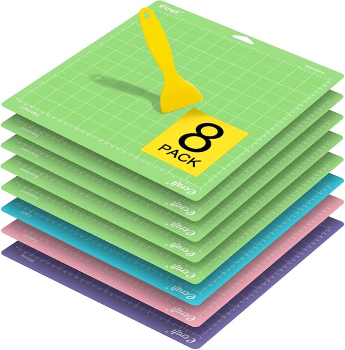Ecraft 8-Pack 12x12 Cutting Mats, Standard/Strong/Light/Fabric Adhesive
