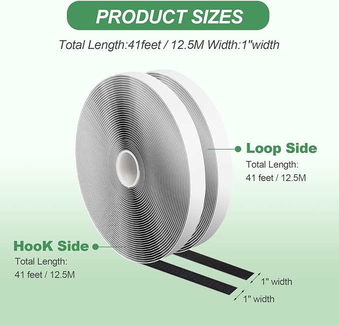1''×41Ft Black Heavy Duty Hook And Loop Tape Adhesive, No Punching Picture Wall