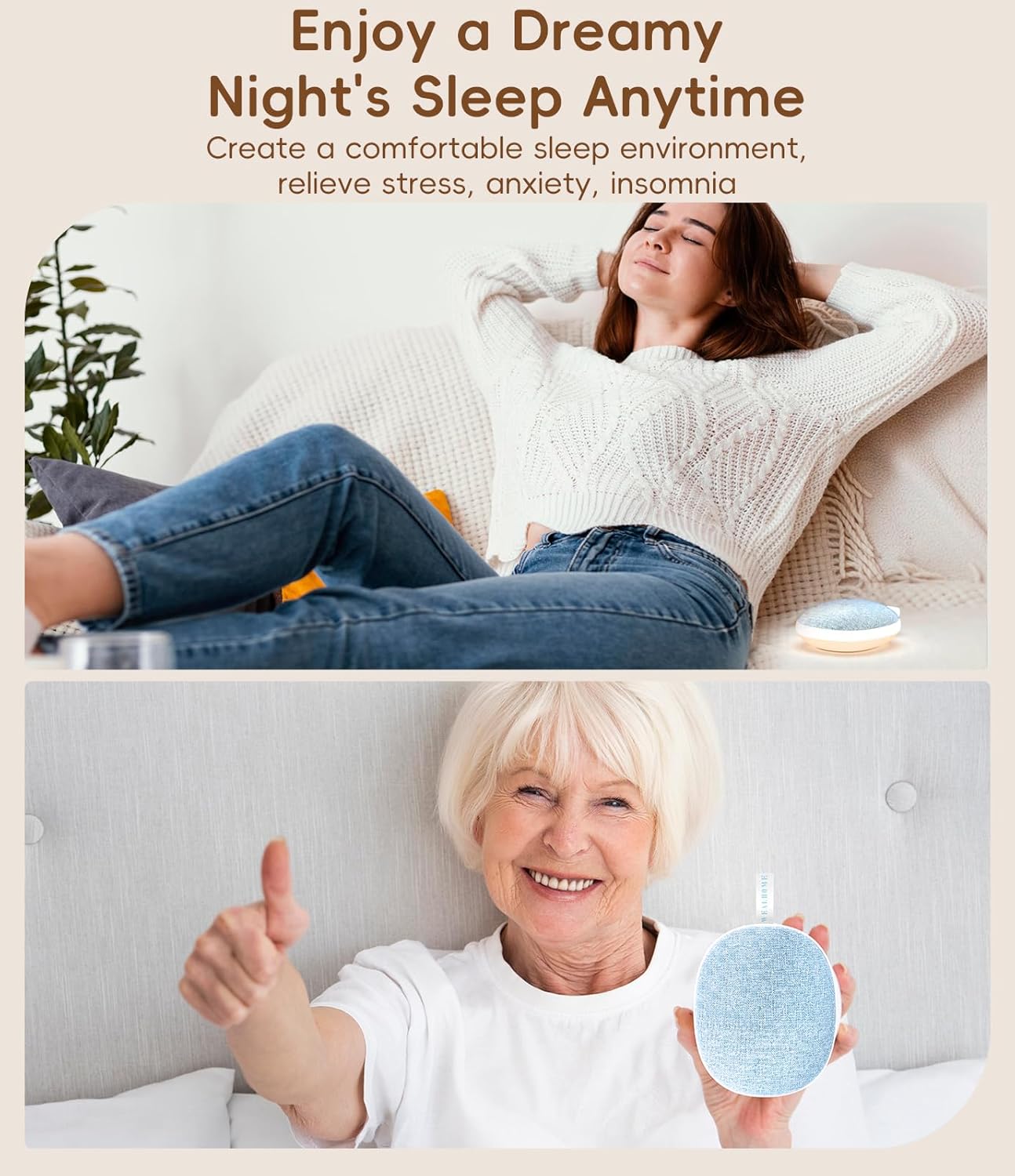 Portable White Noise Sound Machine: Baby Sleep Soother, Bluetooth Speaker, Rechargeable Battery, 4-Speed Timer, 6 Soothing Sounds Adult Therapy Aid for Trave (Blue, Portable)