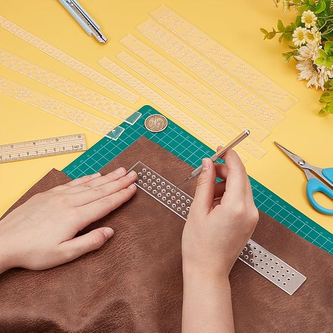 BENECREAT 9Pcs Acrylic Leather Punch Tool, 3 Widths Crystal and Rivet Spacing