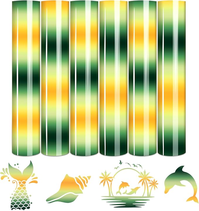 Tintnut Green Yellow Gradient Heat Transfer Vinyl, Ombre pattern, PU HTV Sheets