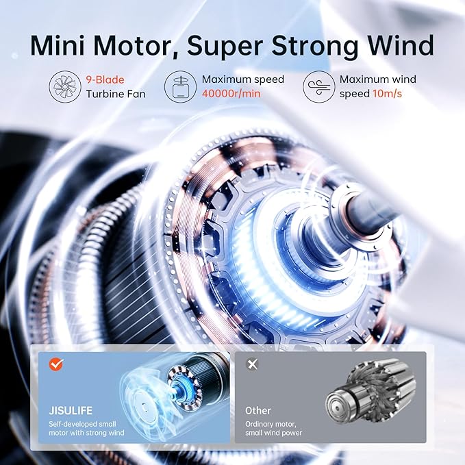 JISULIFE Portable Handheld Fan Life9, Turbo Power High Speed Air [12H Max Cooling Time], 5 Gear Wind, 3600mAh Rechargeable, Mini Pocket Design, Personal Fan for Travel Concerts Camping Makeup - Pink