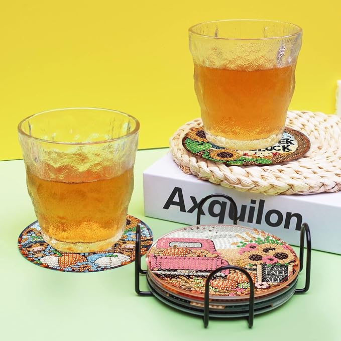 Axquilon 8 Pcs Fall Diamond Art Coasters Kit