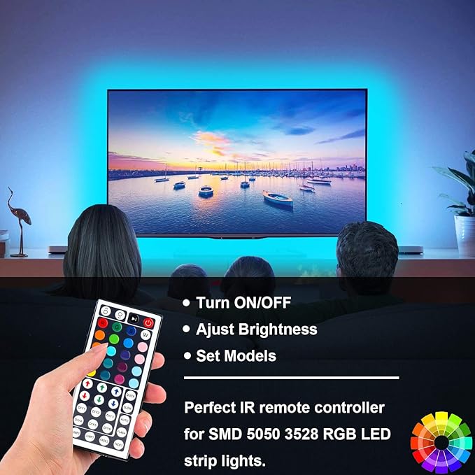 44 Key RGB LED Strip Light Remote Controller, IR Remote Controller Replacement for SMD 5050 3528 2835 RGB LED Light Strip Lights (1 Pack)