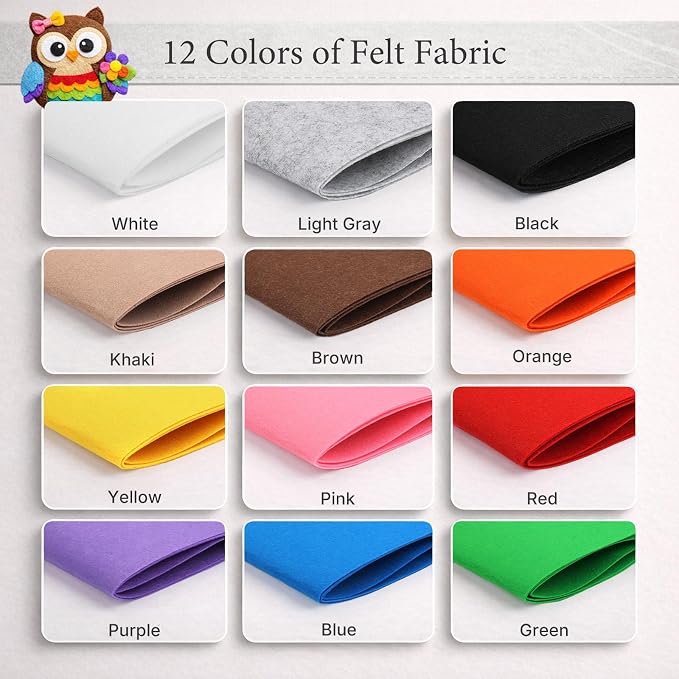 12 Rolls Large Stiff Felt Sheets 8"x35" Felt Fabric Bundle Pack Rainbow