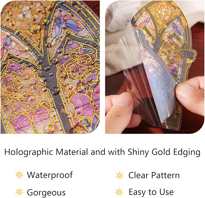 Holographic Transparent Glitter Stickers, 40 Pieces Window Frame Scrapbook Junk