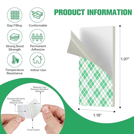 Double Sided Foam Tape Pads, 2mm Thick Heavy Duty White Polyurethane Foam