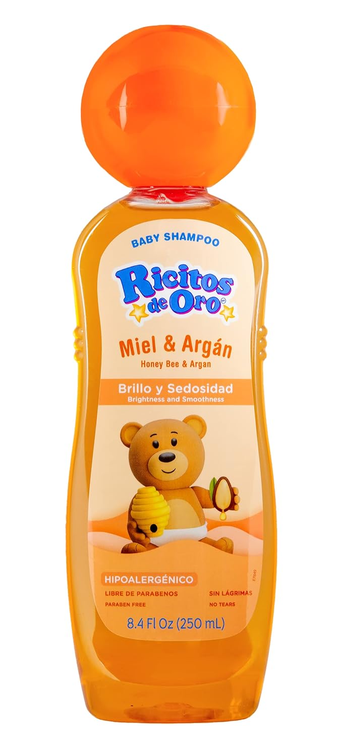 Ricitos de Oro Honey Bee Shampoo Baby Cleansing Shampoo Rattle Cap ParabenFree Product for Baby’s Delicate Hair Hypoallergenic 3-Pack of 8.4 FL Oz Each, 3 Bottles