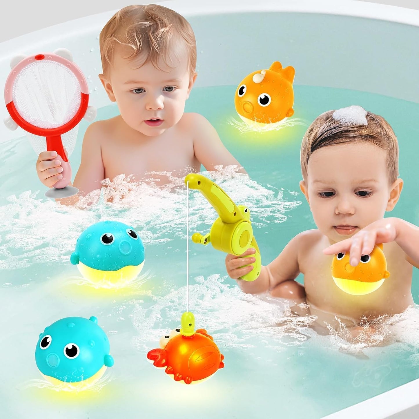 Light Up Bath Toys for Kids Ages 1- 3,7PC No Holes Baby Shower Bath Toys Set,Fun Magnetic Fishing Game Bathtub Toy,Birthday for Toddler Boys Girls 1 2 3 4 5 6 Old Year