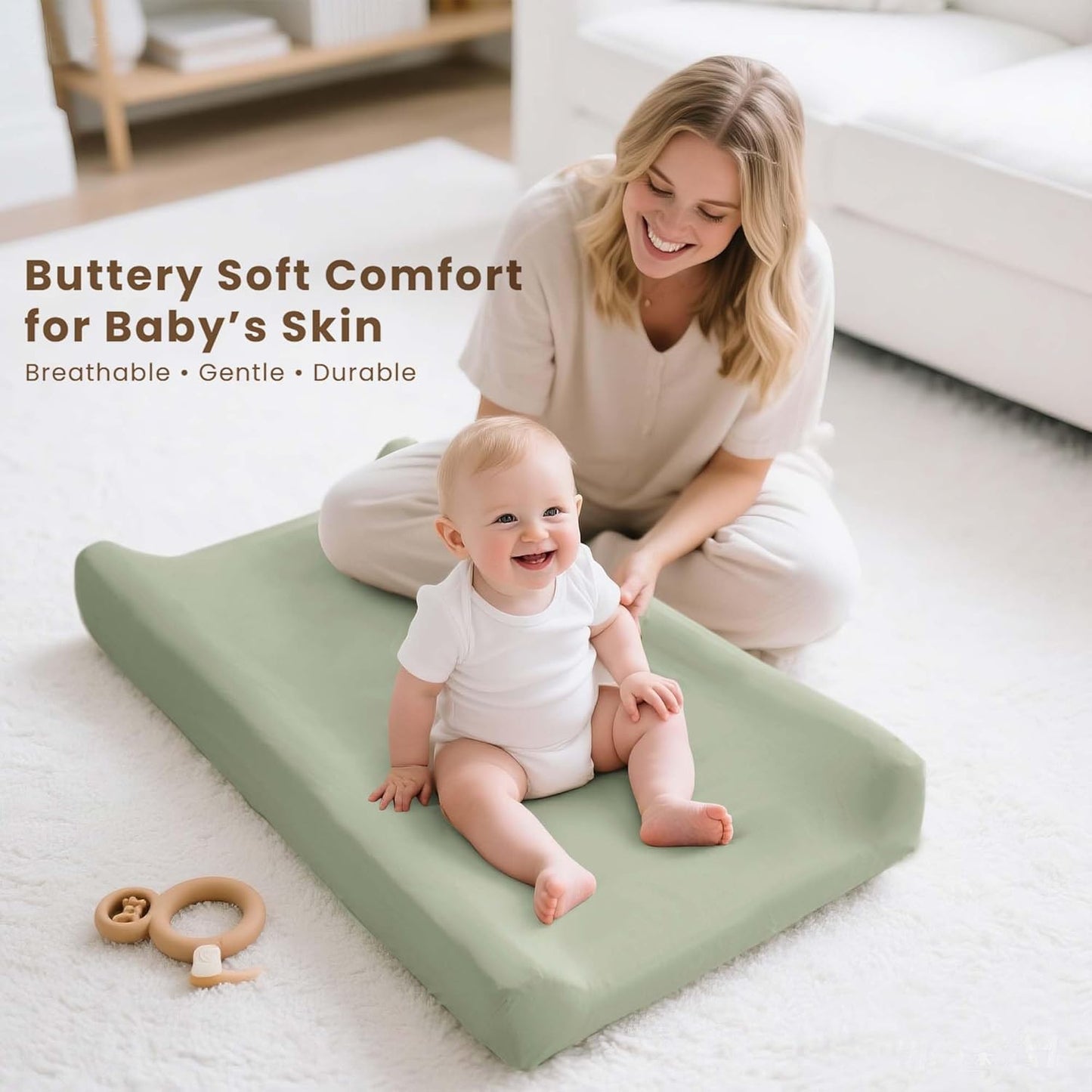 Konssy 3 Pack Stretchy Changing Pad Covers for Girl, Boy, Silky Soft Changing Table Cover, Breathable Baby Nursery Diaper Chang Pad Sheets (Green Leaves)