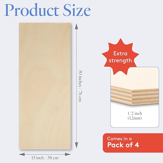 Baltic Birch Plywood 15 x 30 x 1/2 Inch - 12 mm Craft Wood