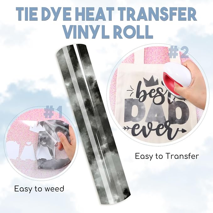 HTVSTD Black Tie Dye HTV Heat Transfer Vinyl 12×8ft Iron on Vinyl | Tie Dye