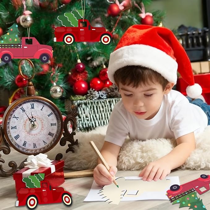 16Pcs Unfinished Paintable Blank Wooden Christmas Tree Car Festival Decoration