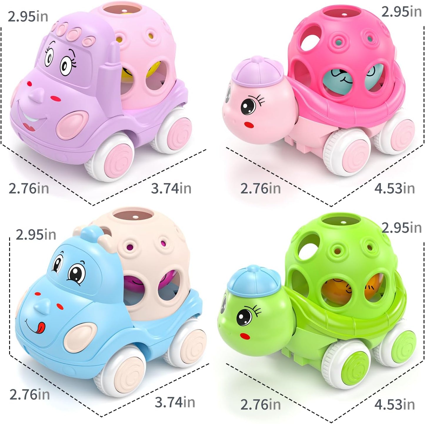 4 Set Toy Cars for Toddler Girl, Toddlers Push Car Toys Pink, Rattles Push and Go Truck, Birthday for Twin Girls 3 + Year Old Twins Gift Ideas