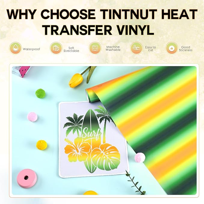 Tintnut Green Yellow Gradient Heat Transfer Vinyl Roll, easy cut & weed