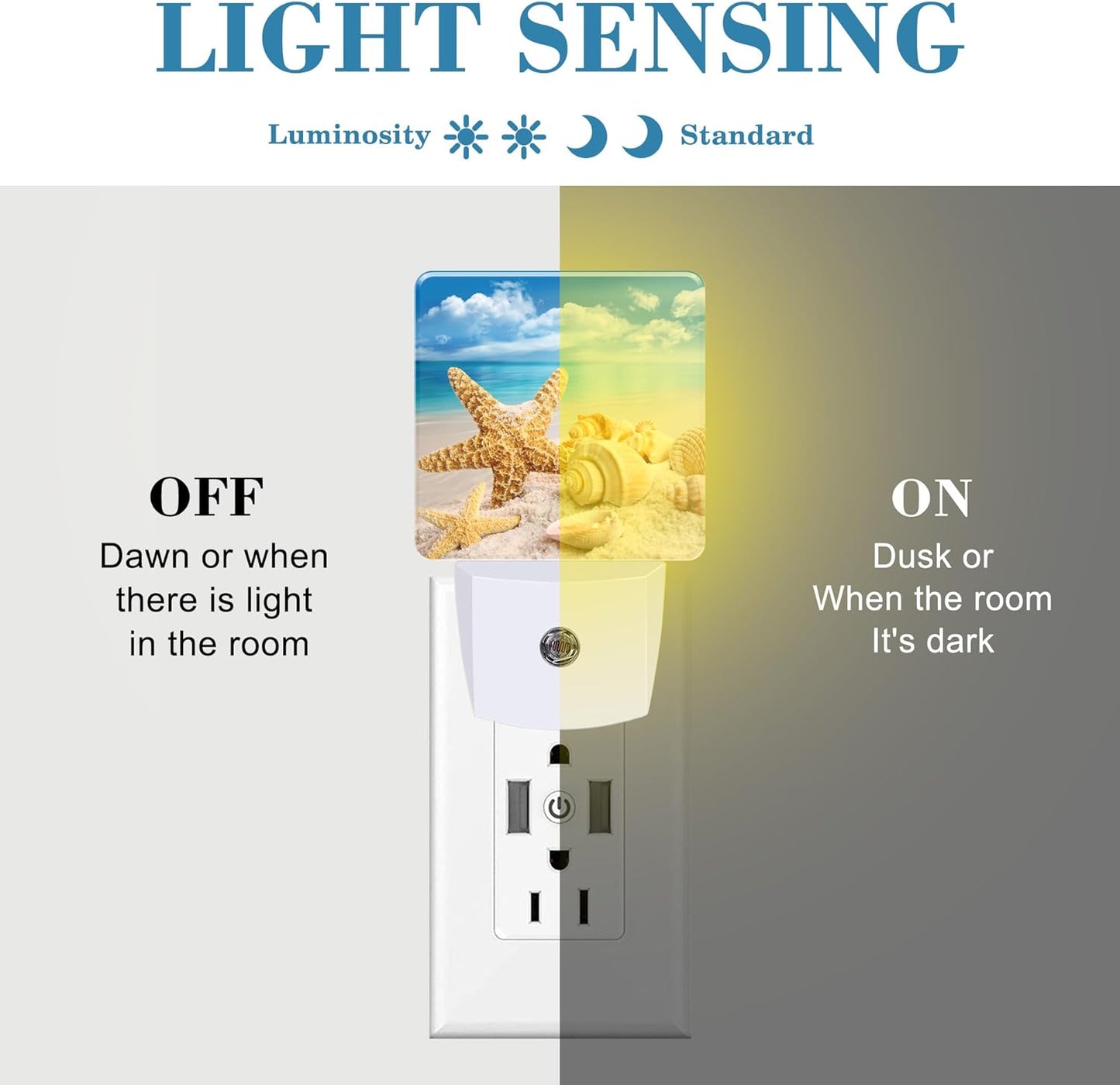 Night Light Plug into Wall Starfish Seashells On Beach Night Light with Dusk to Dawn Sensor Night Light for Kid Girls Boys Women Men Room Decor, Hallway, Kitchen, Bathroom, Nursery, Stairs