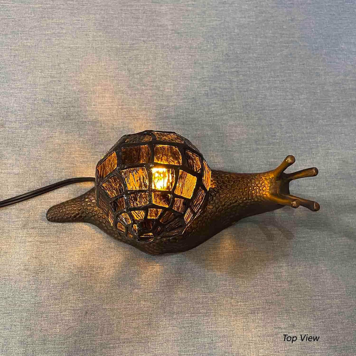 Bieye L10980 Land Snail Tiffany Style Stained Glass Accent Table Lamp for Home Decoration (Amber, 10" D x 5" W x 5" H)