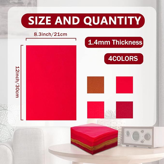 Soft Felt Sheets, 8x12 inches Assorted Craft Felt Fabric, 1.4mm Thick Felt