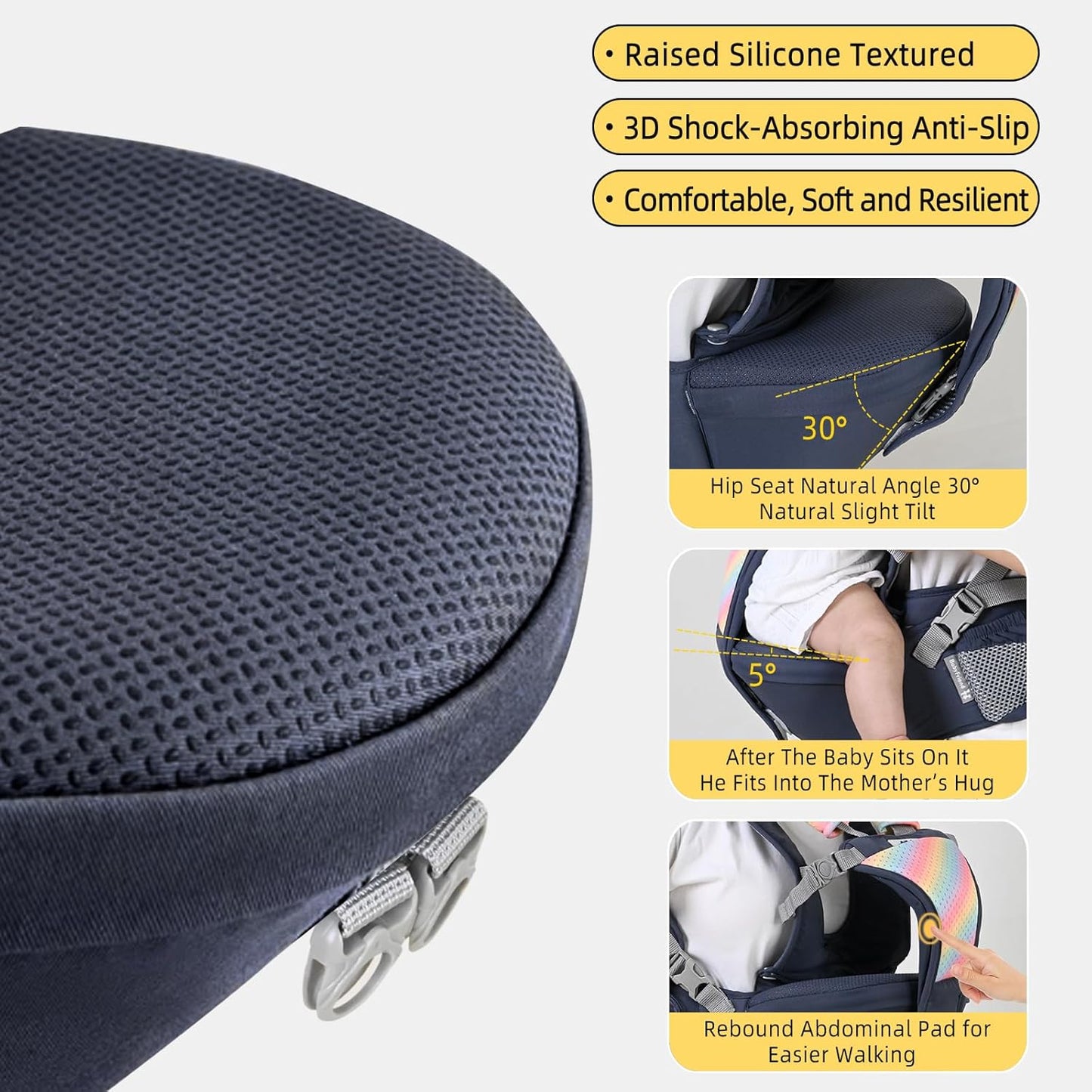 AIBABY Baby Carrier - Adjustable & Detachable Hip Seat, Ergonomic Lumbar Support, Breathable Airflow Design, Hands-Free Infant Carrier for Newborn to Toddler (7-44 lbs), All Seasons (Black)