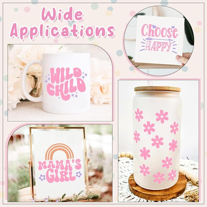 Tintnut Boho Permanent Vinyl 8 Pcs 12x10in Neon Pink Floral Adhesive Vinyl |