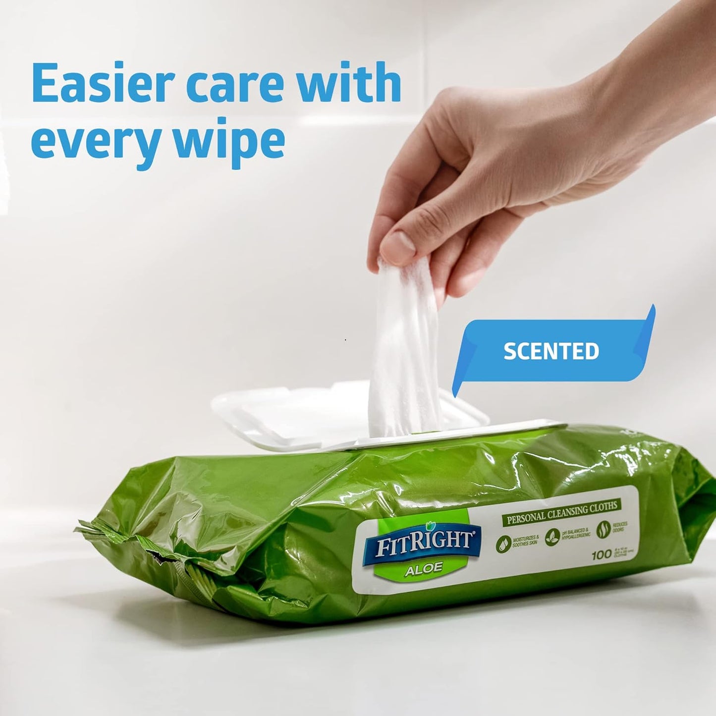 FitRight Personal Cleansing Wipes with Aloe (8x10 inch) | 600 Pieces Moisturizing Body Wipes for Adults Bathing and Incontinence Cleaning | Scented Cloth Adult Wipes for Elderly Care