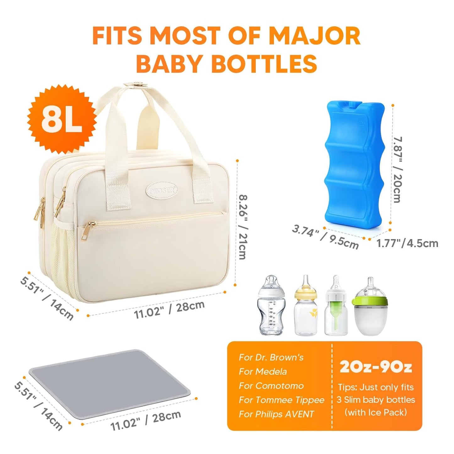 PIIOSER Breastmilk Cooler Bag with Ice Pack, Compatible with Wearable Breast Pumps & Accessories - Portable Pumps Carrying Case for Nursing & Working Moms, Cream