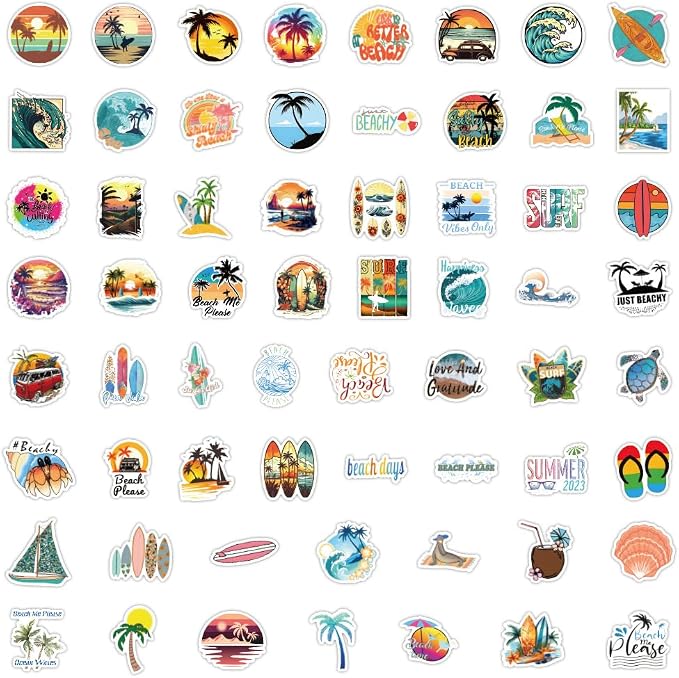 120PCS Hawaii Themed Stickers for Water Bottles, Summer Beach Scene Sticker
