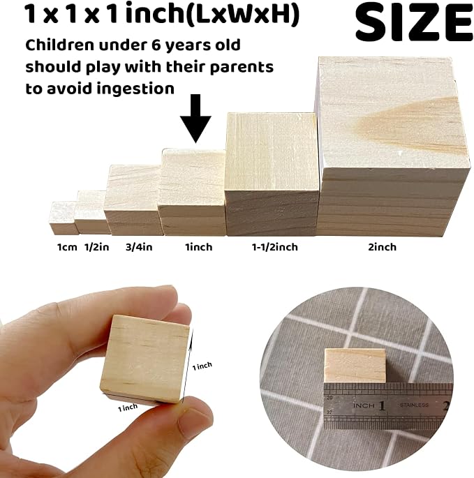 MUXGOA Unfinished Wooden Cubes, 1 Inch Wood Square Blocks