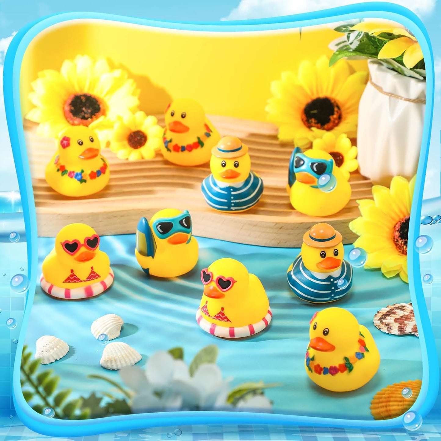Honoson 24 Pcs Summer Beach Rubber Duckies Bulk Mini Rubber Duck Bath Toys Float Bathtub Ducky Cute Squeaky Ducky for Classroom Carnival Summer Birthday Baby Shower Party Favor