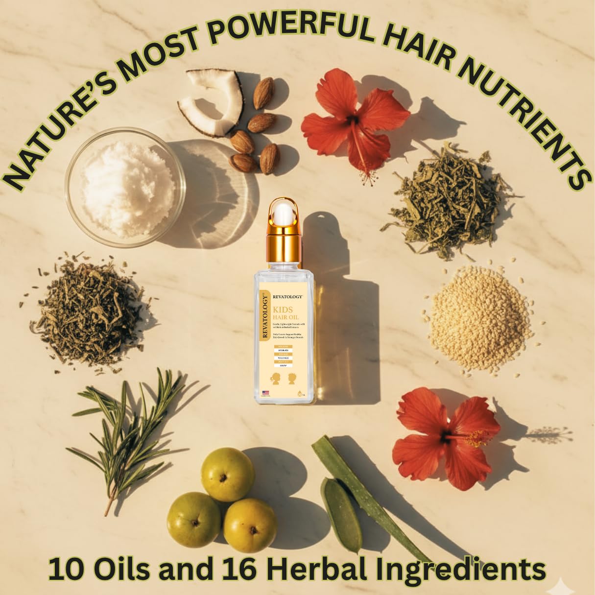 REVATOLOGY Kids & Baby Hair Growth Product High Potency Scalp & Hair Oil (Made in USA) 26 Cold-Pressed Botanicals for all Ages and Hair types -Thin, Curly, Thick Hair | Cruelty & Chemical Free