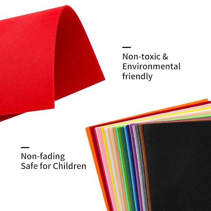 40PCS 12 x 12”, 2mm Thick Stiff Felt Fabric Sheets Assorted Colours Felt Pack