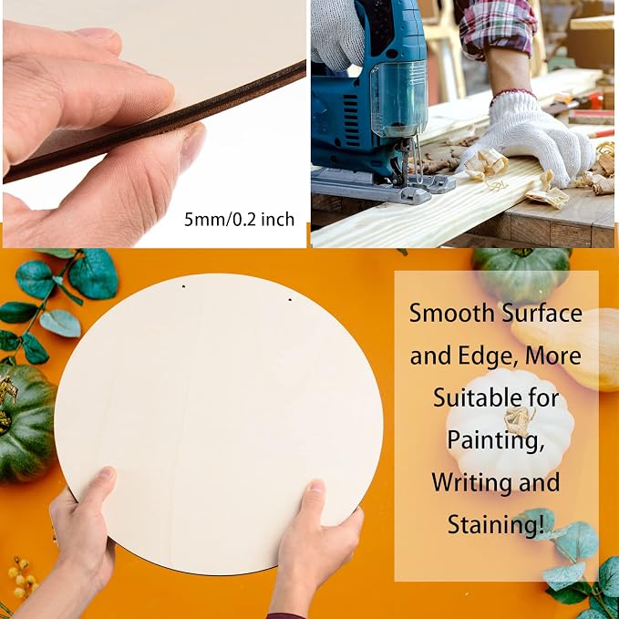 6 Pcs 18 Inch Wood Circles for Crafts Unfinished Round Wood Discs Blank Wooden