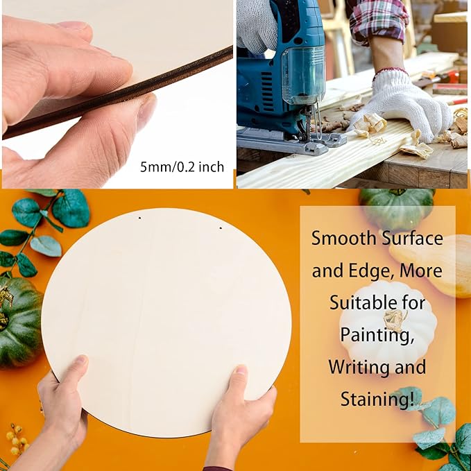 6 Pcs 16 Inch Wood Circles for Crafts Unfinished Round Wooden Discs Blank Wood
